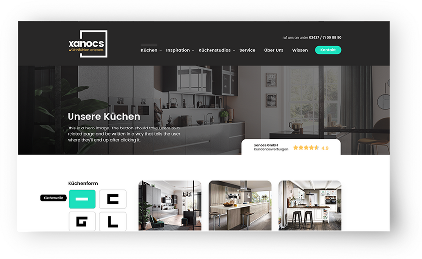 Website Xanocs Küchenstudio – Unterseite