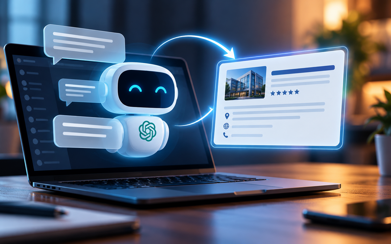 Arbeitsplatz mit KI-Chatbot auf dem Bildschirm